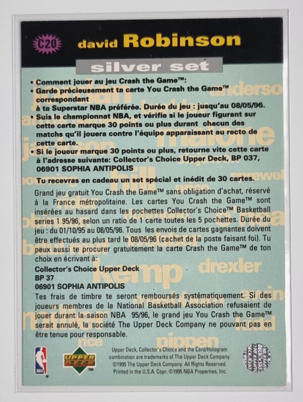 1995-96 Collector's Choice International French Crash the Game #C20 David Robinson – Image 2
