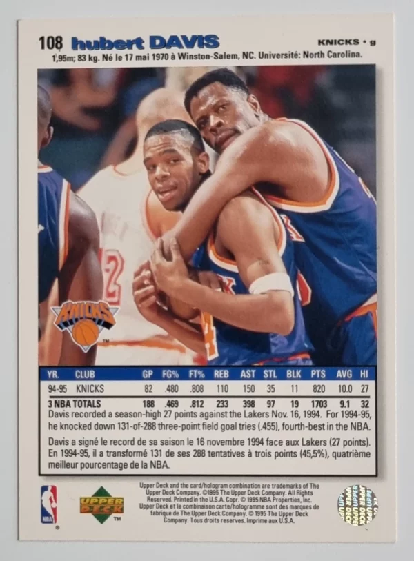 1995-96 Collector's Choice International French I #108 Hubert Davis – Image 2