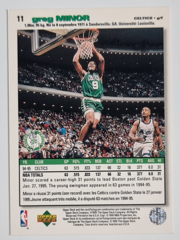 1995-96 Collector's Choice International French I #11 Greg Minor – Image 2