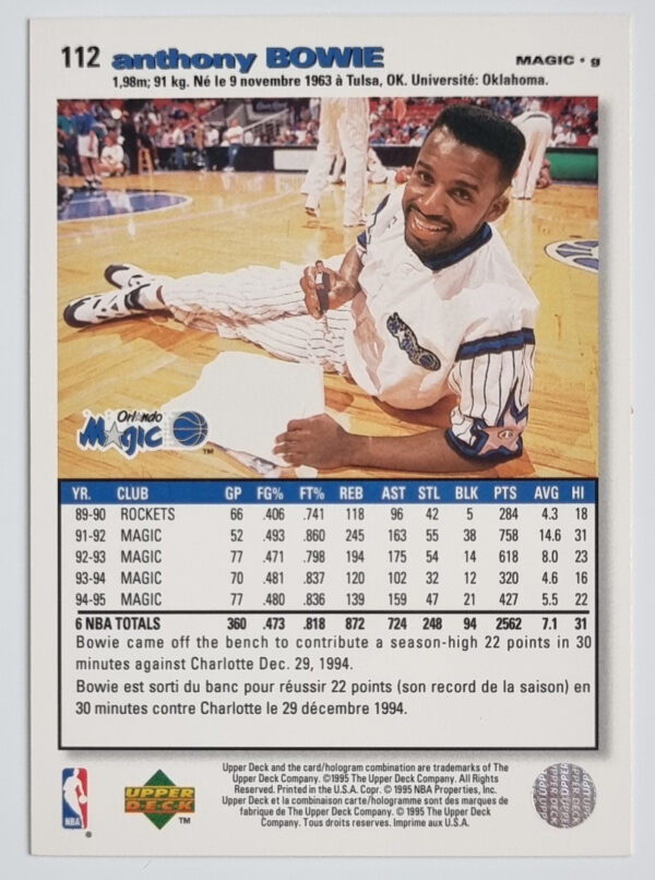 1995-96 Collector's Choice International French I #112 Anthony Bowie – Image 2