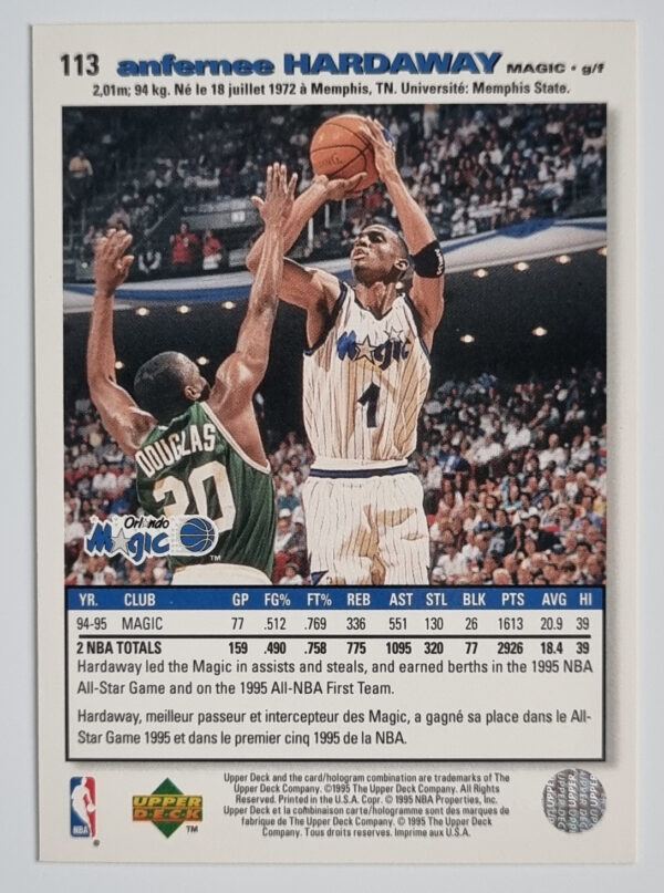 1995-96 Collector's Choice International French I #113 Anfernee Hardaway – Image 2