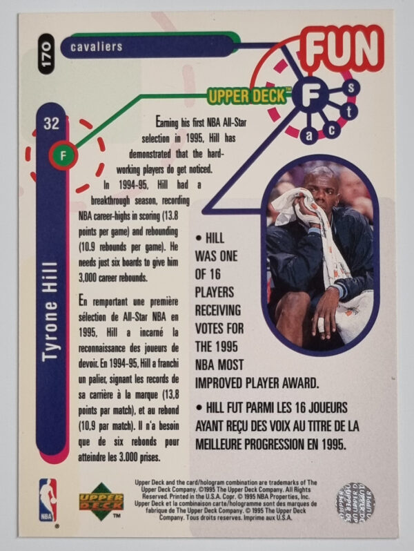 1995-96 Collector's Choice International French I #170 Tyrone Hill FF – Image 2