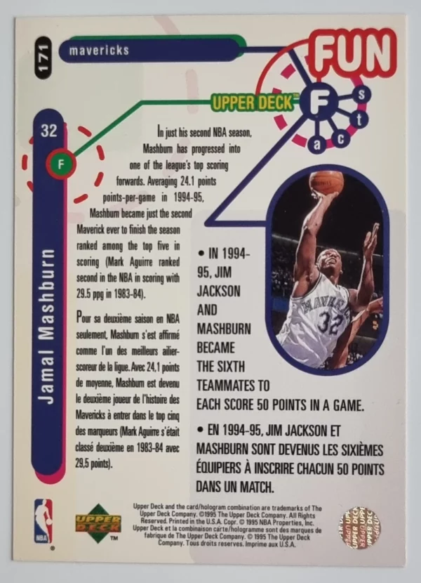 1995-96 Collector's Choice International French I #171 Jamal Mashburn FF – Image 2