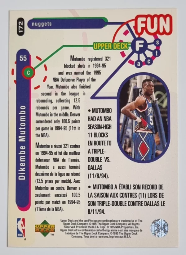 1995-96 Collector's Choice International French I #172 Dikembe Mutombo FF – Image 2