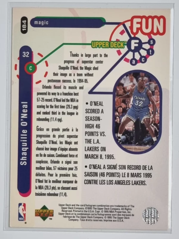 1995-96 Collector's Choice International French I #184 Shaquille O'Neal FF – Image 2