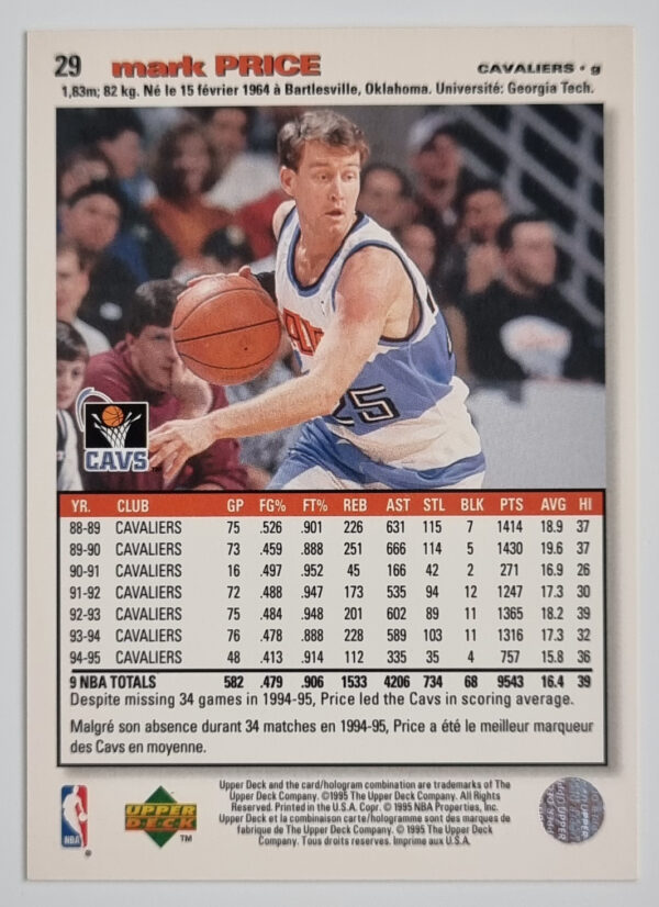 1995-96 Collector's Choice International French I #29 Mark Price – Image 2