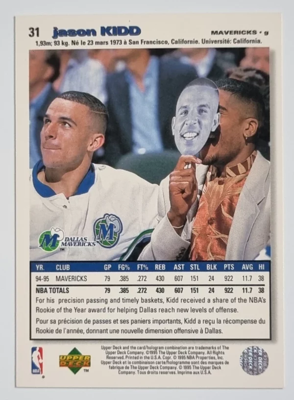 1995-96 Collector's Choice International French I #31 Jason Kidd – Image 2