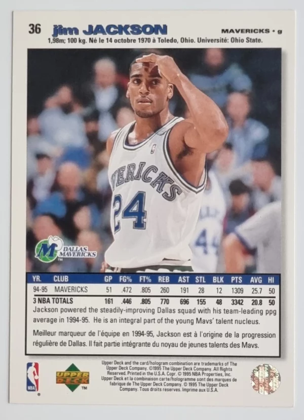 1995-96 Collector's Choice International French I #36 Jim Jackson – Image 2