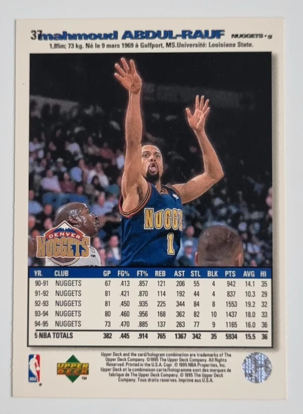 1995-96 Collector's Choice International French I #37 Mahmoud Abdul-Rauf – Image 2