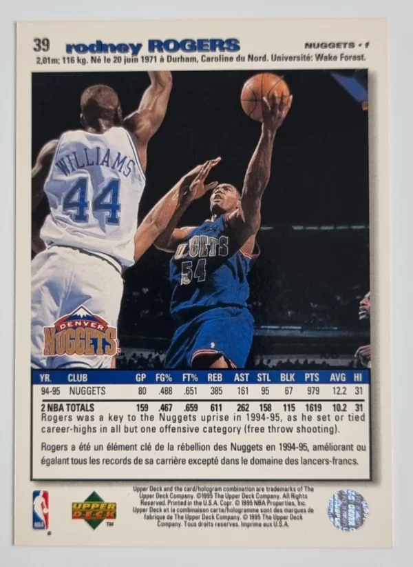 1995-96 Collector's Choice International French I #39 Rodney Rogers – Image 2
