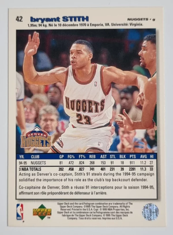 1995-96 Collector's Choice International French I #42 Bryant Stith – Image 2