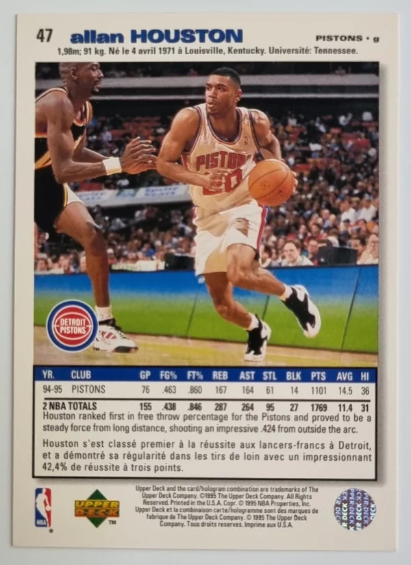 1995-96 Collector's Choice International French I #47 Allan Houston – Image 2