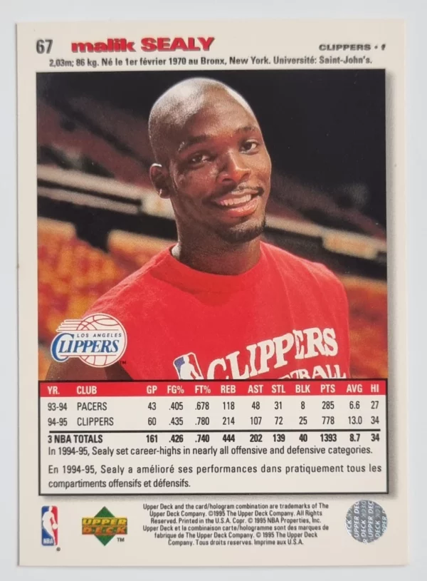 1995-96 Collector's Choice International French I #67 Malik Sealy – Image 2