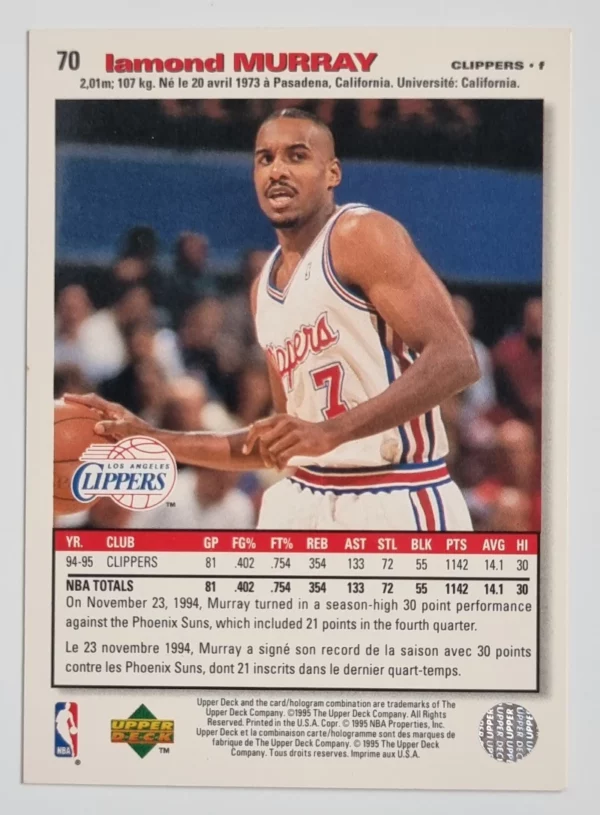 1995-96 Collector's Choice International French I #70 Lamond Murray – Image 2
