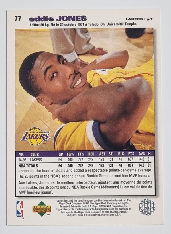 1995-96 Collector's Choice International French I #77 Eddie Jones – Image 2