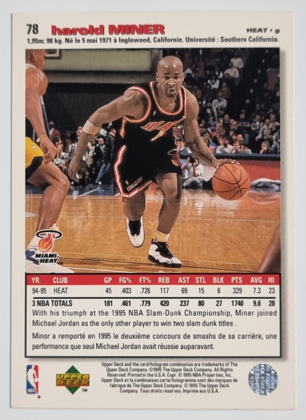 1995-96 Collector's Choice International French I #78 Harold Miner – Image 2