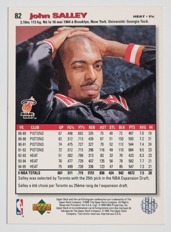 1995-96 Collector's Choice International French I #82 John Salley – Image 2