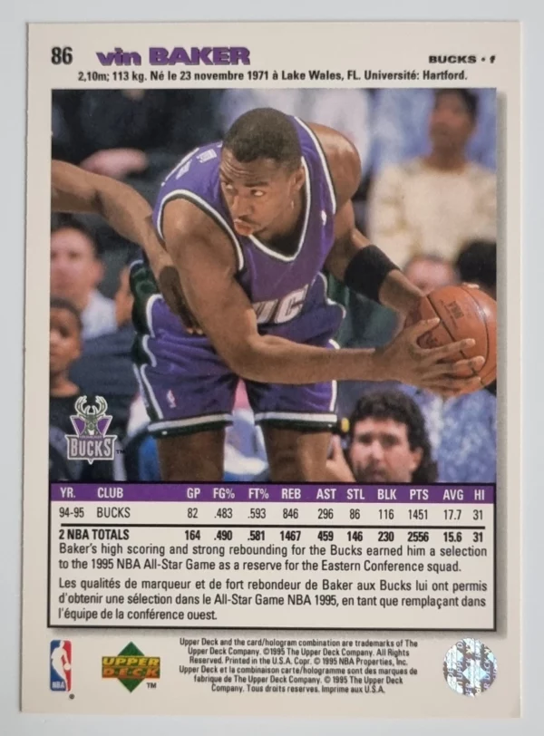 1995-96 Collector's Choice International French I #86 Vin Baker – Image 2