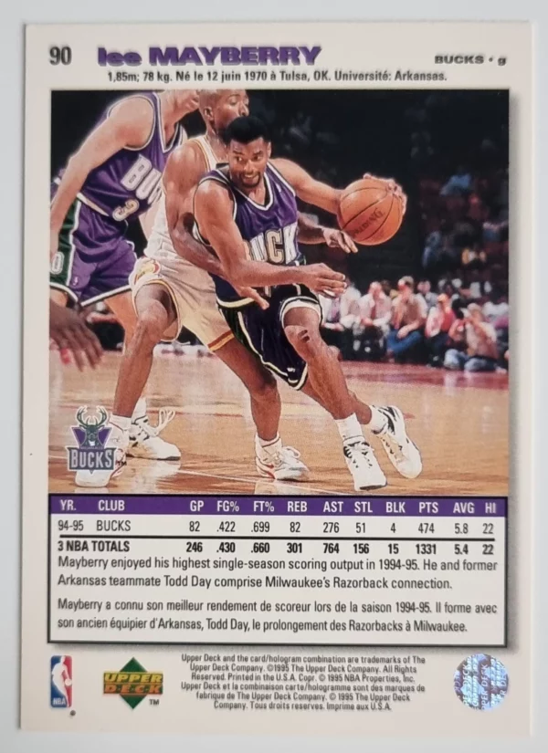 1995-96 Collector's Choice International French I #90 Lee Mayberry – Image 2