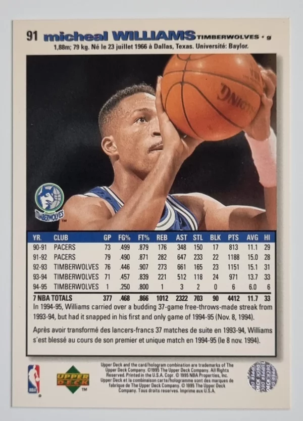 1995-96 Collector's Choice International French I #91 Micheal Williams – Image 2