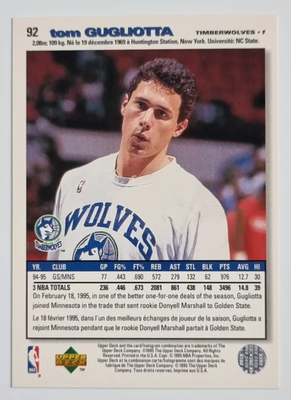 1995-96 Collector's Choice International French I #92 Tom Gugliotta – Image 2