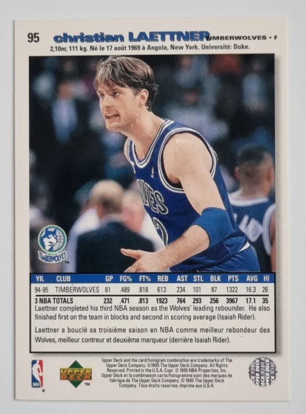 1995-96 Collector's Choice International French I #95 Christian Laettner – Image 2