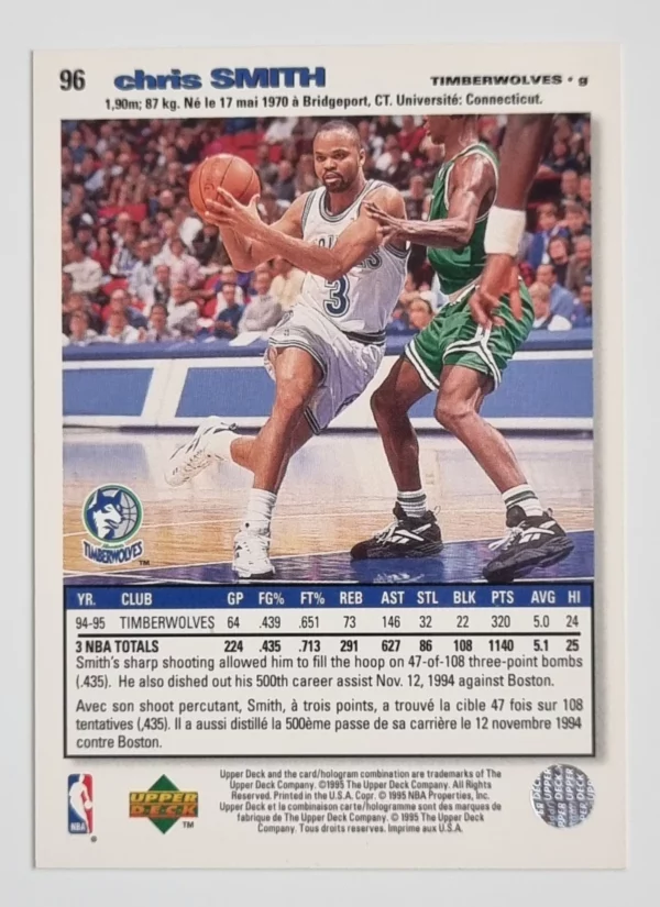 1995-96 Collector's Choice International French I #96 Chris Smith – Image 2