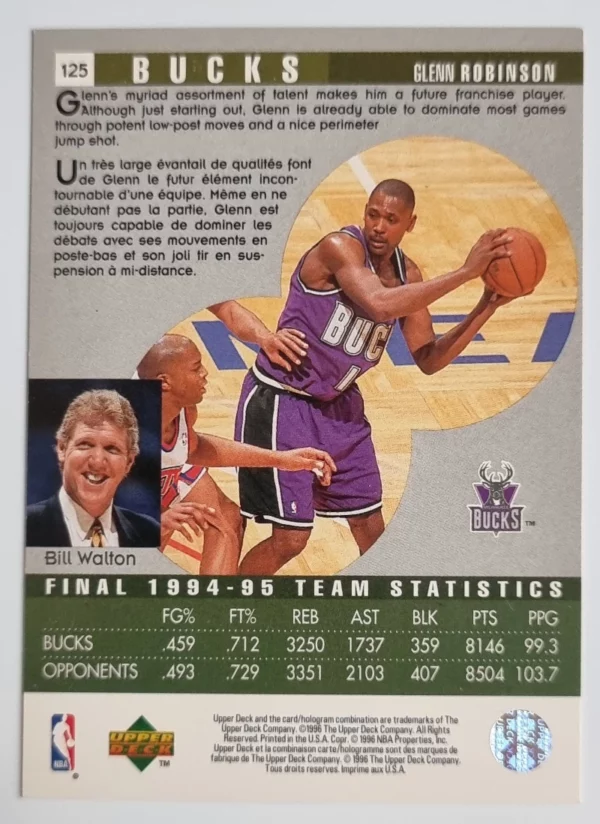1995-96 Collector's Choice International French II #125 Glenn Robinson SR – Image 2