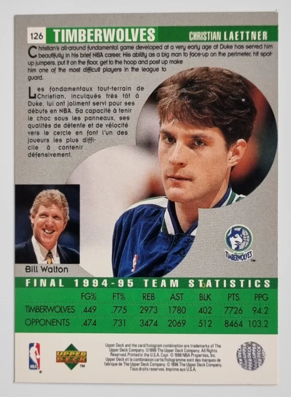 1995-96 Collector's Choice International French II #126 Christian Laettner SR – Image 2