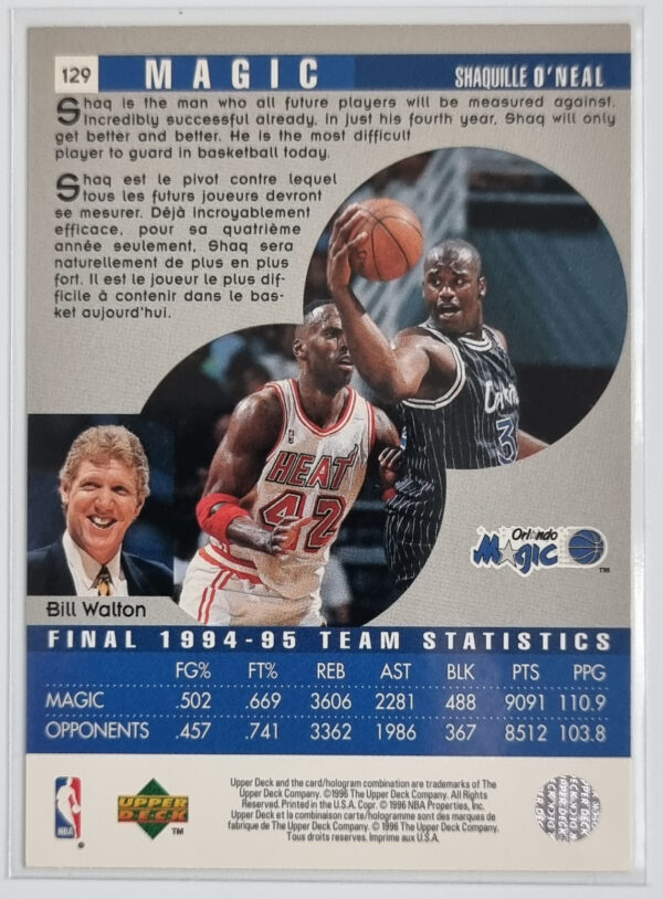 1995-96 Collector's Choice International French II #129 Shaquille O'Neal SR – Image 2