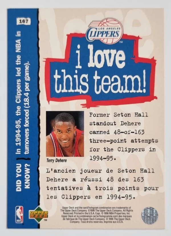 1995-96 Collector's Choice International French II #167 Terry Dehere LOVE – Image 2