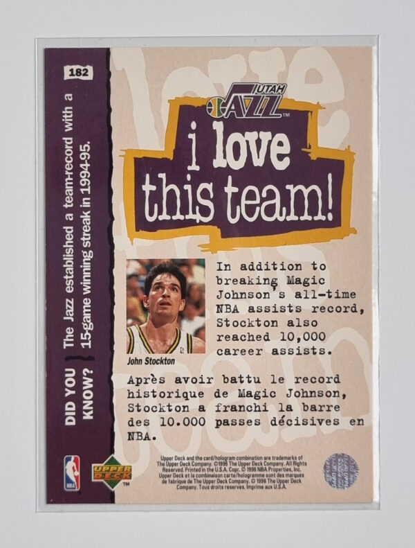 1995-96 Collector's Choice International French II #182 John Stockton LOVE – Image 2