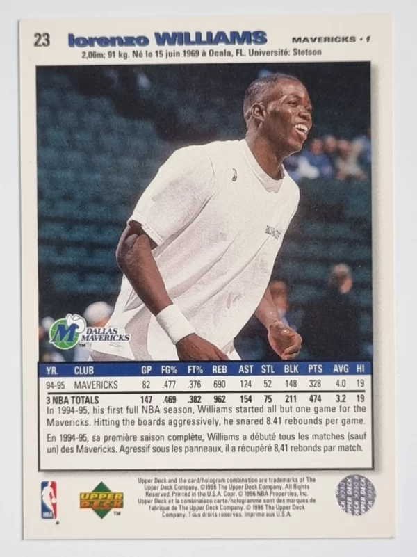 1995-96 Collector's Choice International French II #23 Lorenzo Williams – Image 2