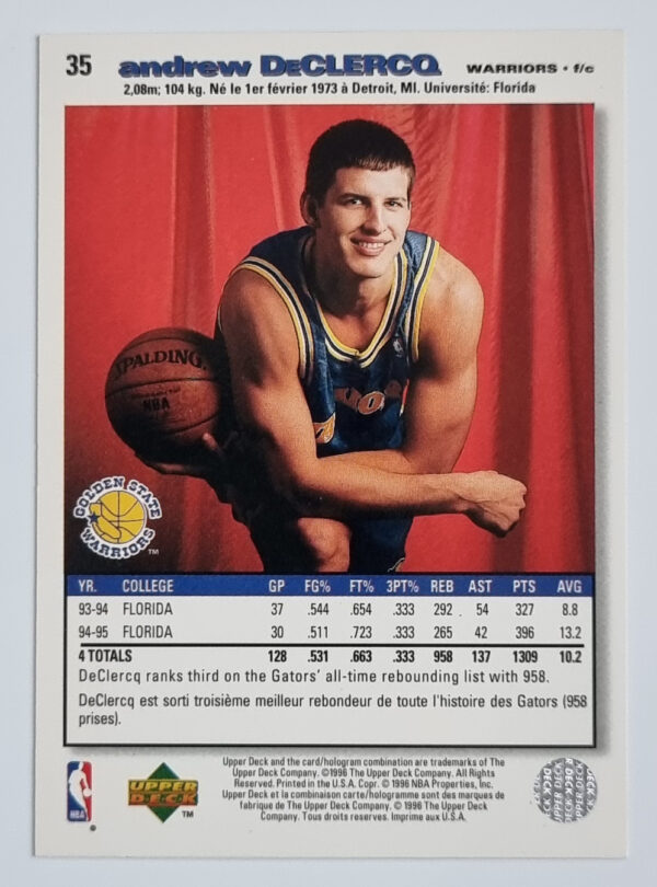 1995-96 Collector's Choice International French II #35 Andrew DeClercq – Image 2