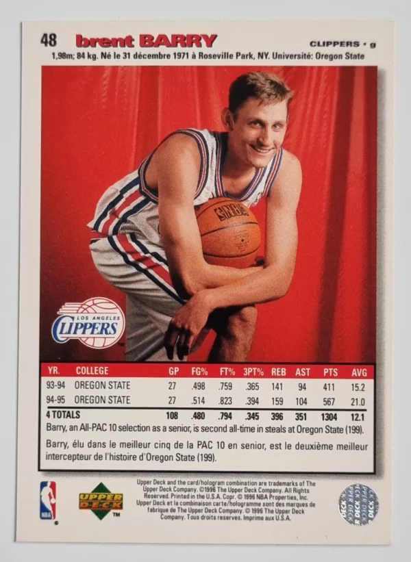 1995-96 Collector's Choice International French II #48 Brent Barry – Image 2