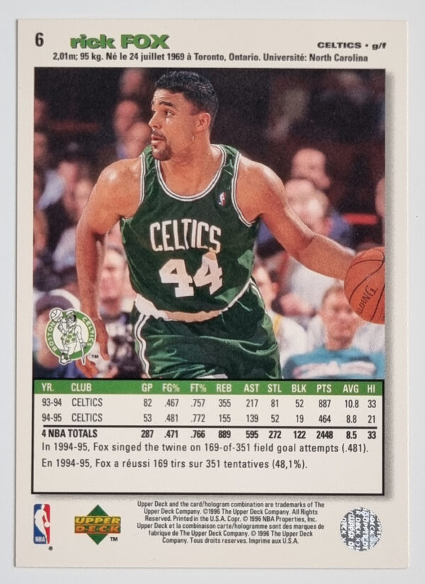 1995-96 Collector's Choice International French II #6 Rick Fox – Image 2