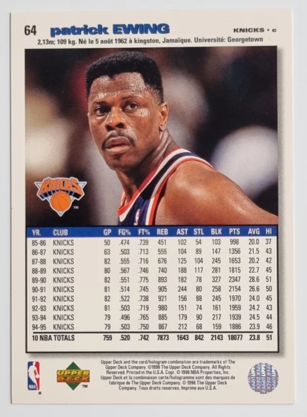 1995-96 Collector's Choice International French II #64 Patrick Ewing – Image 2
