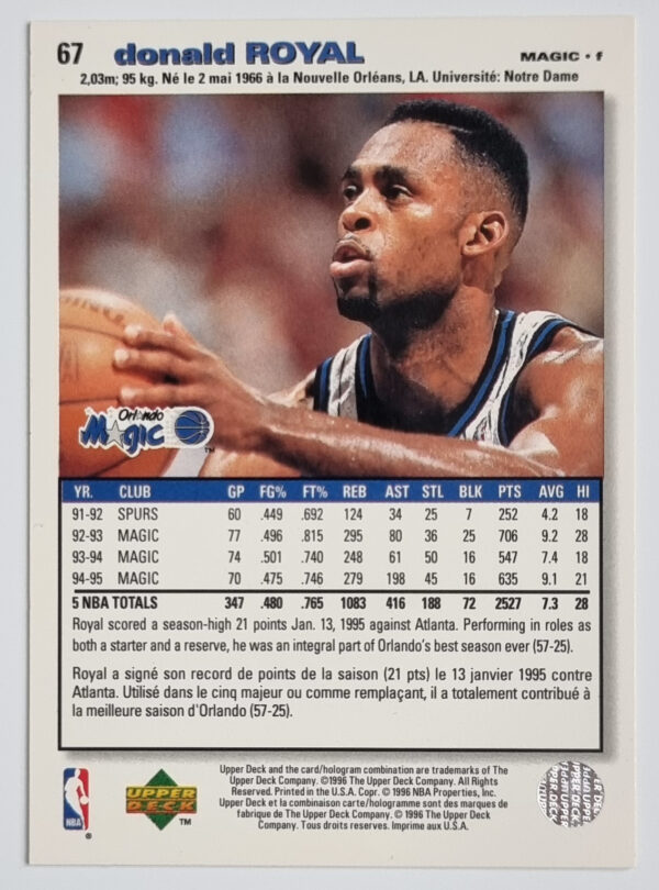 1995-96 Collector's Choice International French II #67 Donald Royal – Image 2