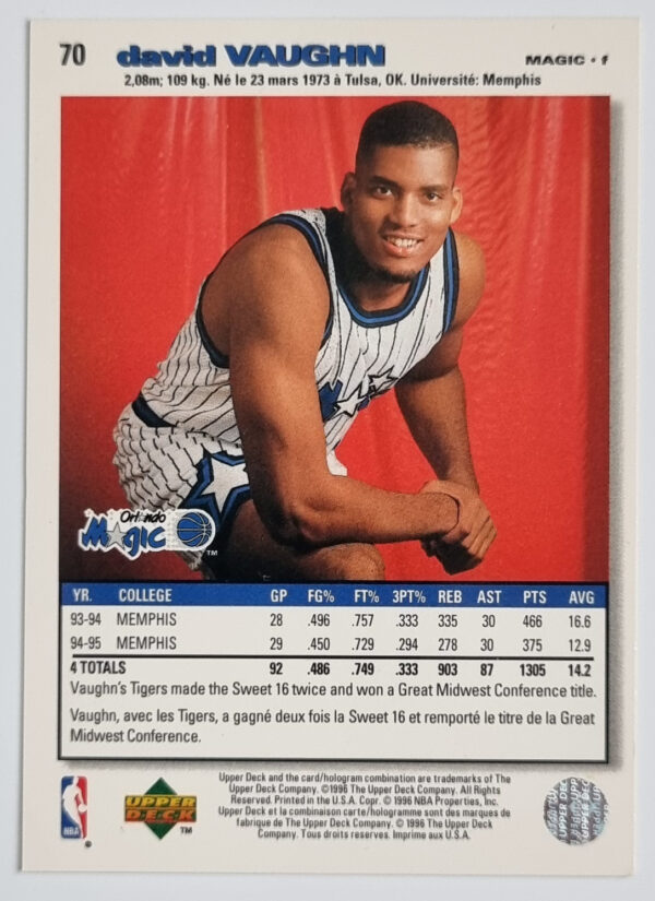 1995-96 Collector's Choice International French II #70 David Vaughn – Image 2
