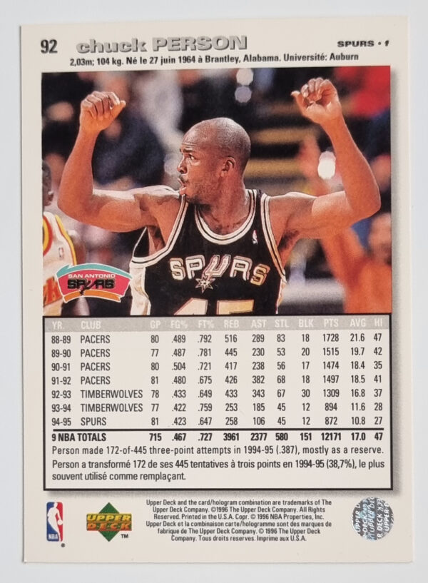 1995-96 Collector's Choice International French II #92 Chuck Person – Image 2