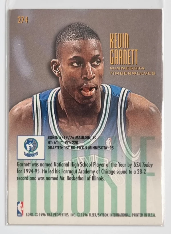 1995-96 Ultra #274 Kevin Garnett RC – Image 2