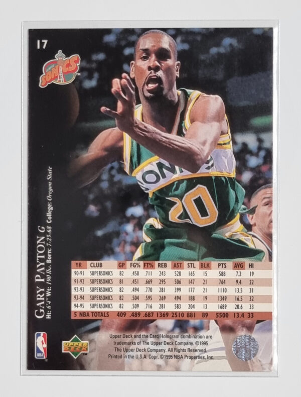 1995-96 Upper Deck #17 Gary Payton – Image 2