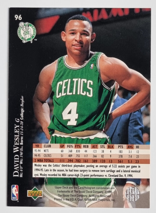1995-96 Upper Deck #96 David Wesley – Image 2