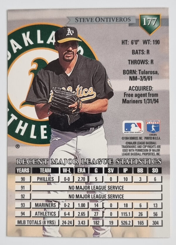 1995 Donruss #177 Steve Ontiveros – Image 2