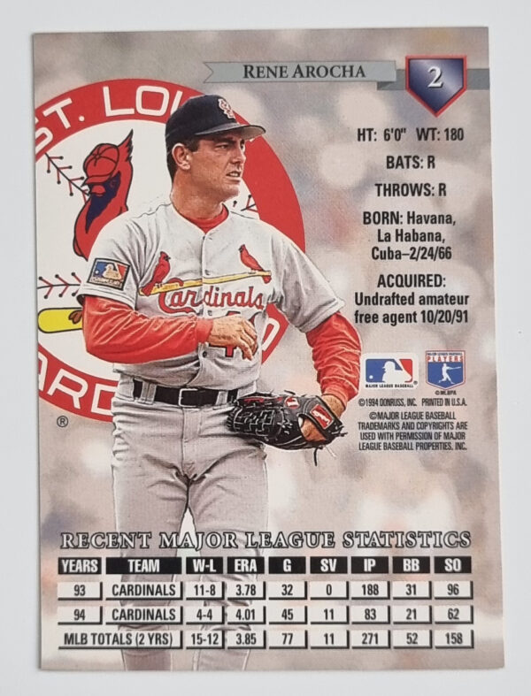 1995 Donruss #2 Rene Arocha – Image 2