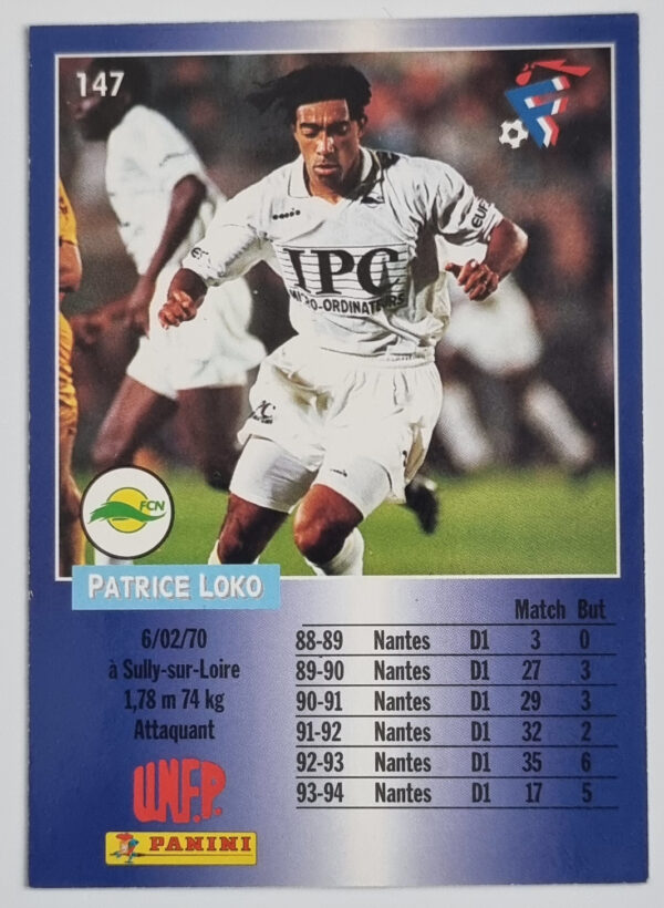 1995 Panini Official Football Cards #147 Patrice Loko – Image 2