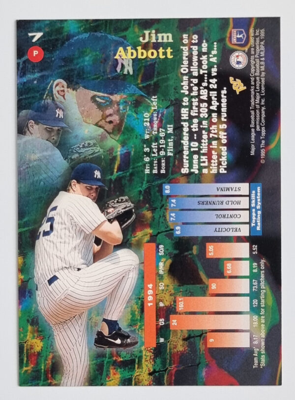 1995 Stadium Club #7 Jim Abbott – Image 2