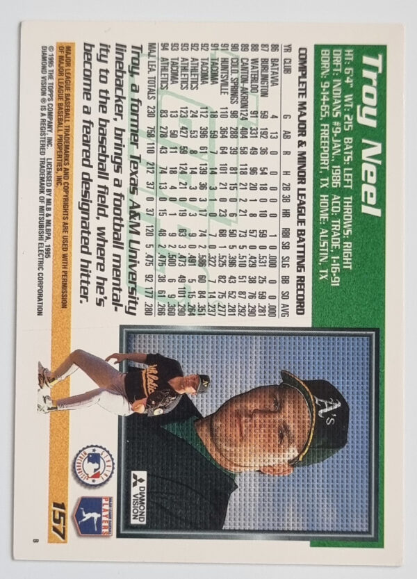 1995 Topps #157 Troy Neel – Image 2