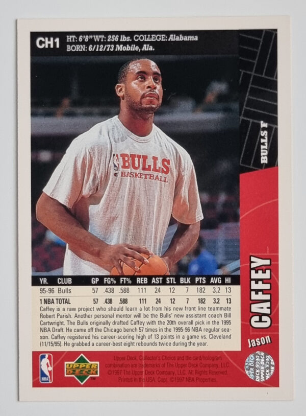 1996-97 Collector's Choice Chicago Bulls #CH1 Jason Caffey – Image 2