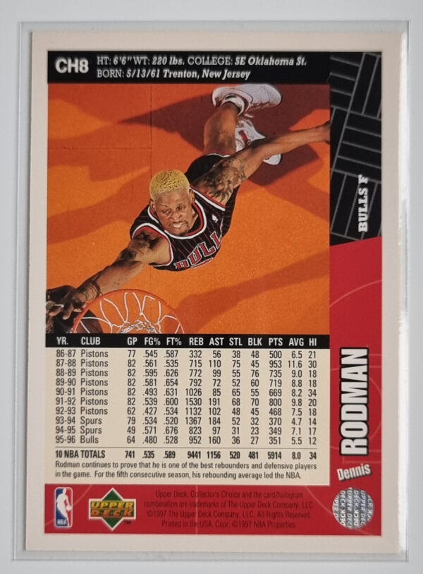 1996-97 Collector's Choice Chicago Bulls #CH8 Dennis Rodman – Image 2